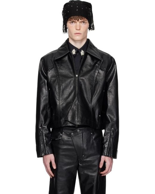メンズ Kiko Kostadinov ブラック Kraner クロップド レザージャケット