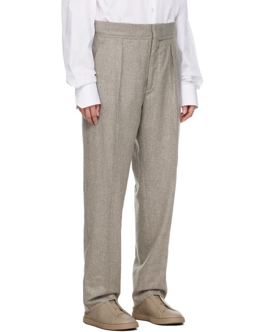 Zegna White Gray Pleated Trousers
