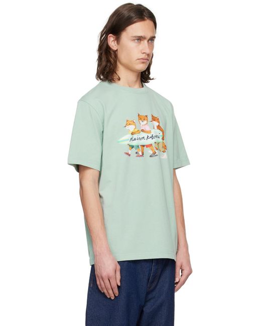 Maison Kitsuné Green Surfing Foxes T-Shirt for men