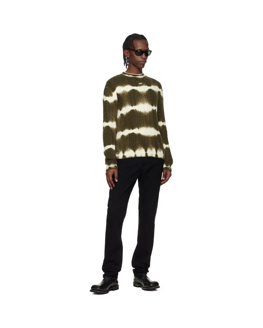 Off-White c/o Virgil Abloh Black Khaki & Off Stamp Cable Knit Crewneck Sweater for men