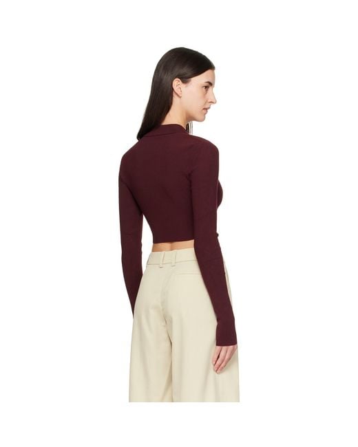 Frankie Shop Red Burgundy Giselle Cropped Knit Polo