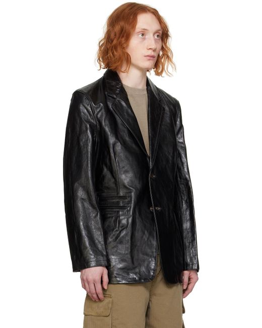 Our Legacy Black Opening Leather Jacket for men
