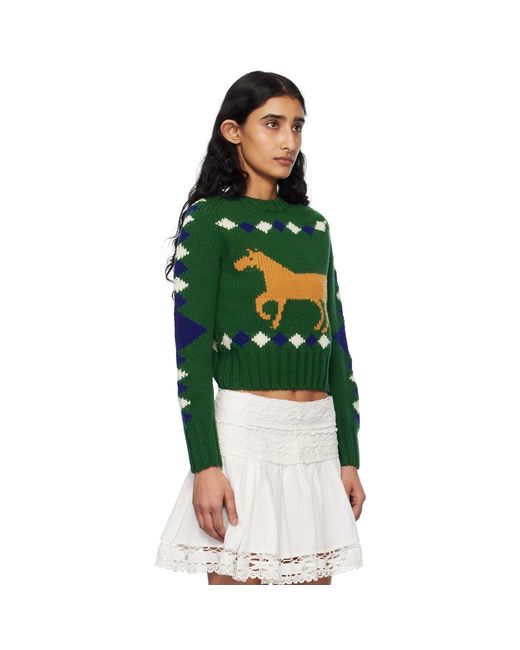 Bode Green Diamond Corral Sweater