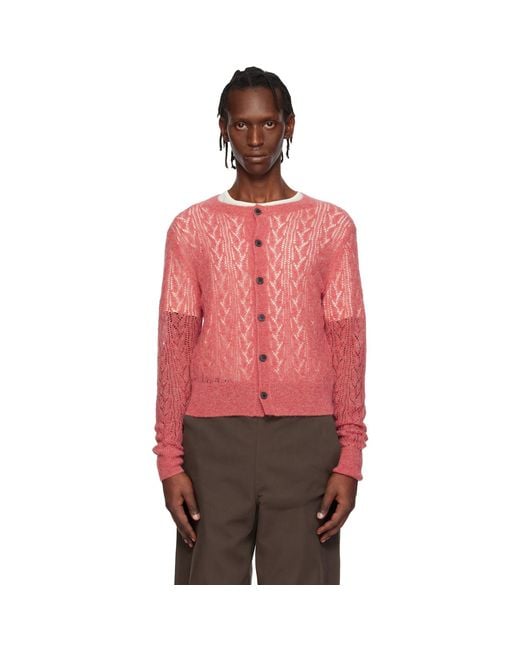 Dries Van Noten Red Open-Knit Cardigan for men