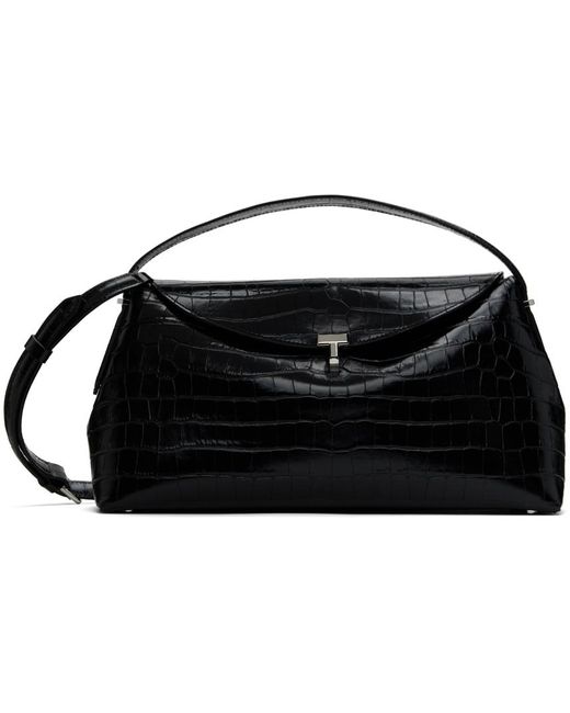 Totême  Black T-Lock Top Handle Croco Bag