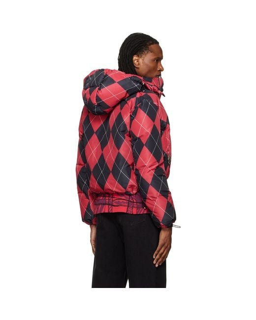 Chopova Lowena Red Argyle Puffer Jacket for men