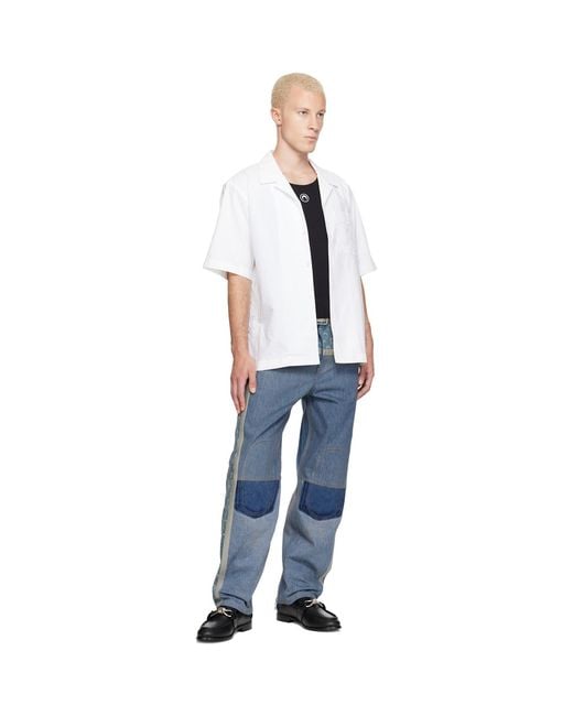 MARINE SERRE Blue Regenerated Denim Belted Baggy Jeans for men