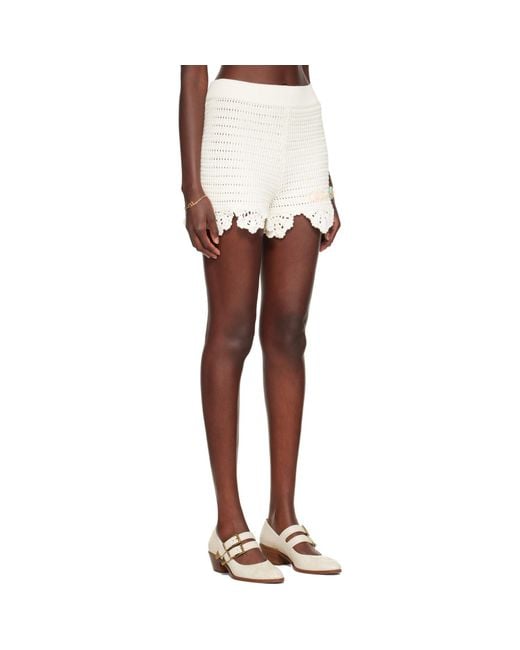 Chloé White Off- Crochet High-Waisted Logo Mini Shorts