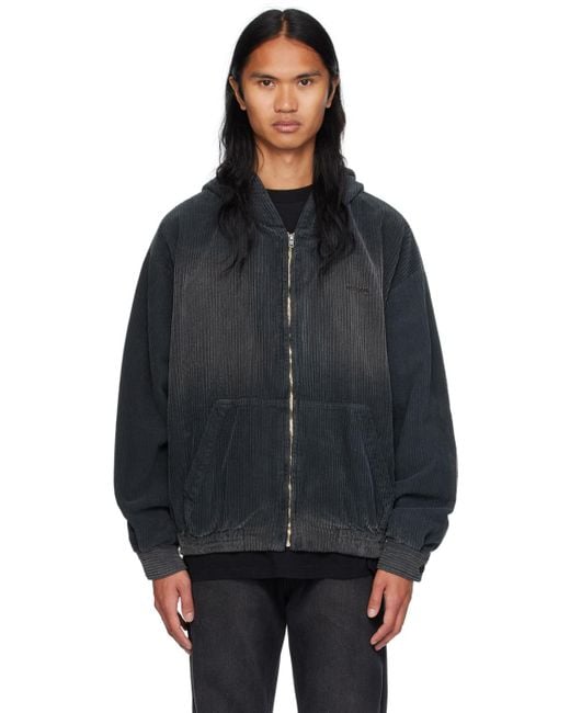 パーカー・フーディ We11done BLACK VINTAGE WASH CORDUROY HOODIE ZIP-UP / BLK we11done Washed Zip Up Hoodie in Black for Men | Lyst