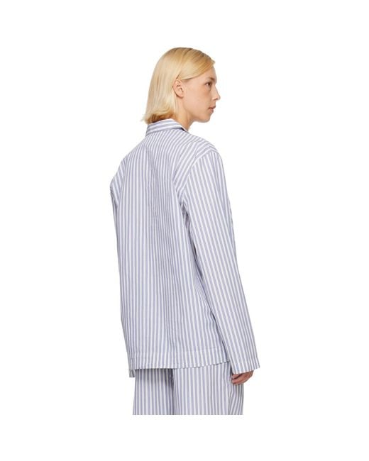 Tekla Blue Poplin Long-Sleeved Pyjama Shirt