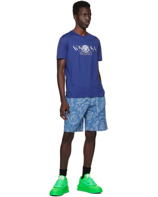 Versace Blue Barocco Denim Shorts for men