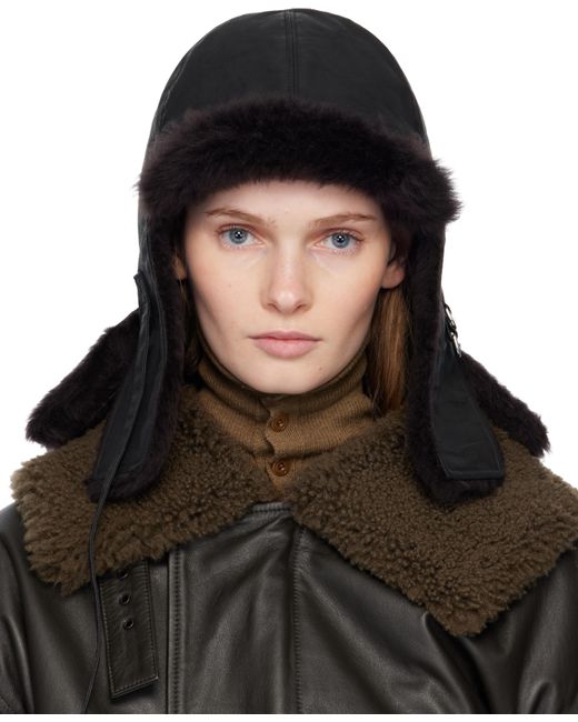 Lemaire Black Shearling Chapka Reversible Cap