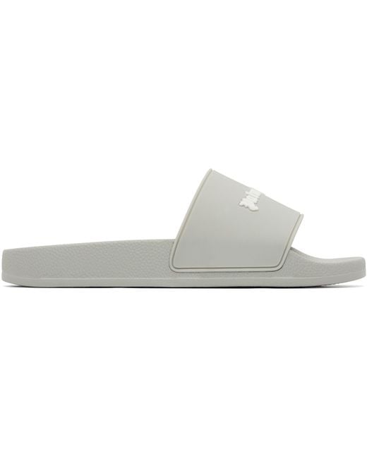 Palm Angels White Classic Logo Pool Slides for men