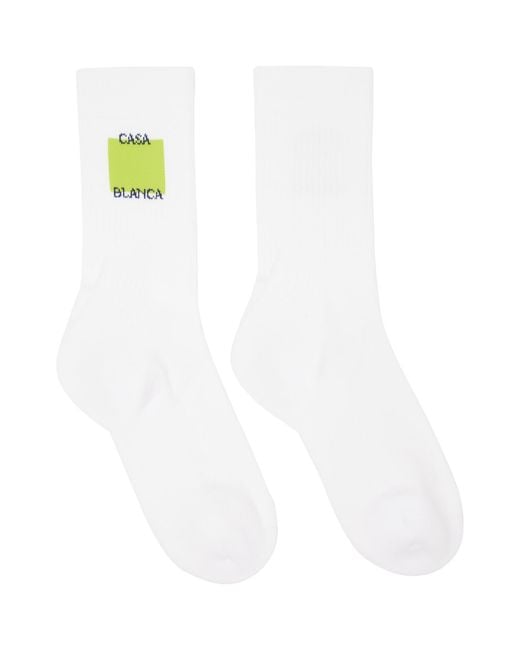 Casablanca White Acid Lime Logo Square Socks for men