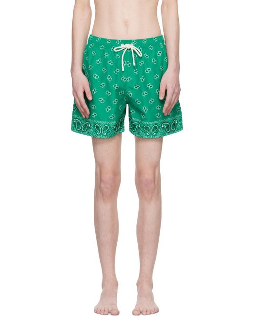 Palm Angels Green Paisley Swim Shorts for men