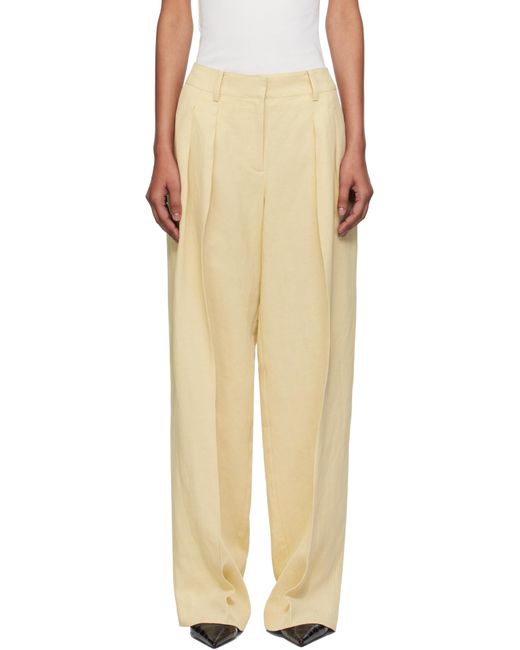 Frankie Shop Natural Daytona Pleated Linen Trousers