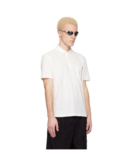 C P Company White Stretch Piquet Short Sleeve Polo for men