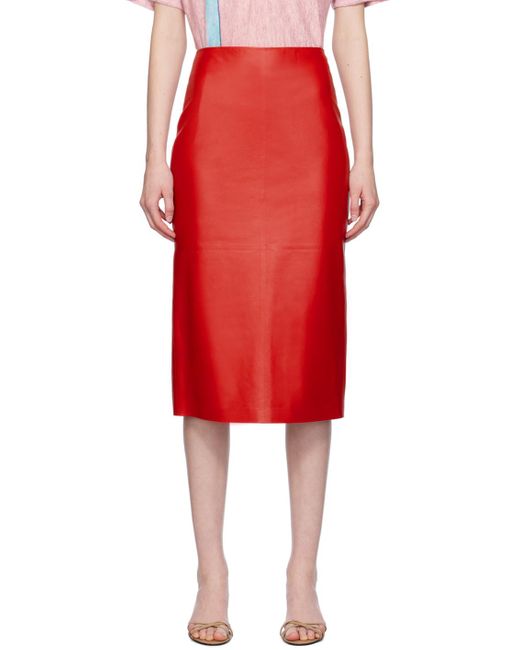 The Row Red Bartellette Leather Midi Skirt
