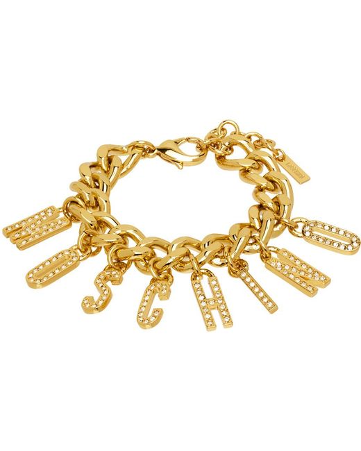 Moschino Metallic Gold Crystal Curb Chain Bracelet