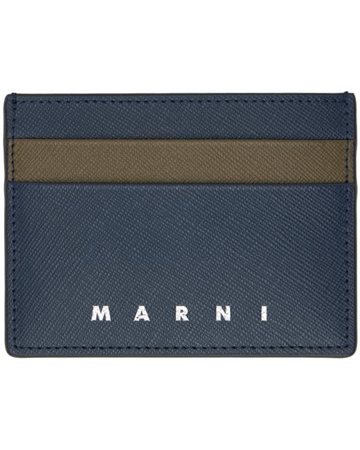 Marni Navy & Taupe Saffiano Leather Card Holder in Blue for Men