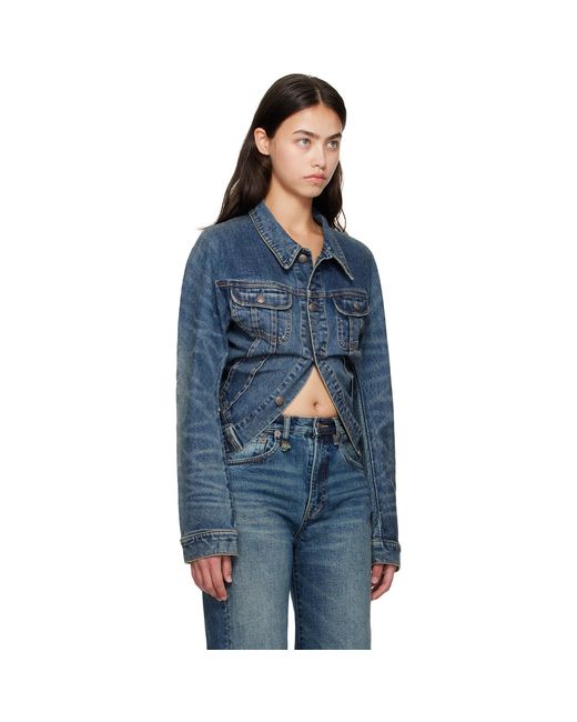 R13 Blue Skinny Wrap Around Denim Trucker Jacket