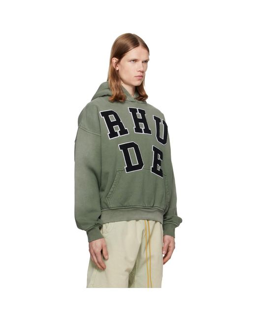 Rhude Green Chenille Patch Logo Hoodie for men