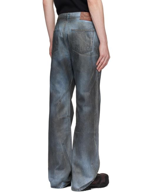 【Andersson Bell】 DIRTY SPRAY WASHED WIDE LEG JEANS ANDERSSON BELL Dirty Spray Washed Wide Leg Jeans in Blue for