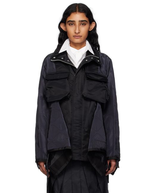 Sacai Black Nylon Twill Mix Coat
