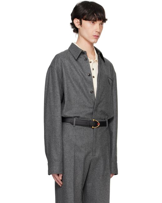 メンズ Bottega Veneta グレー ライト ウールフランネル シャツ Black