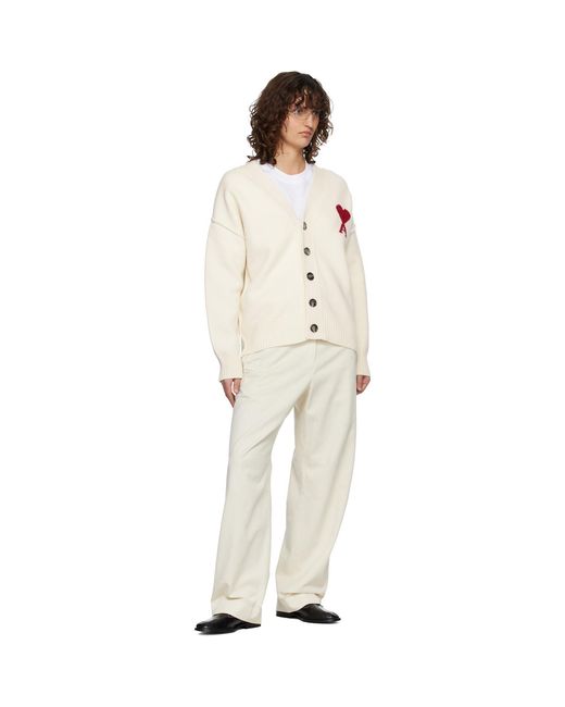 Cardigan Blanc Cassé En Laine À Logo Ami De Cœur AMI en coloris Natural