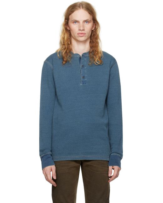 RRL Blue Indigo Dyed Henley Shirt for men