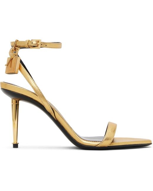 Tom Ford Black Nappa Padlock Pointy Naked Heeled Sandals