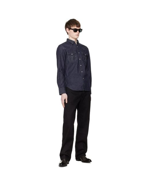 RRL Blue Slim Fit Denim Western Shirt for men