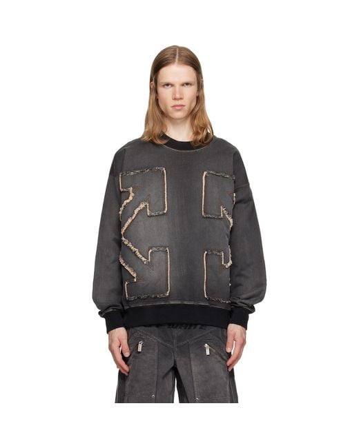Off-White c/o Virgil Abloh Gray Distress Arr Skate Crewneck Highlighted Sweatshirt for men
