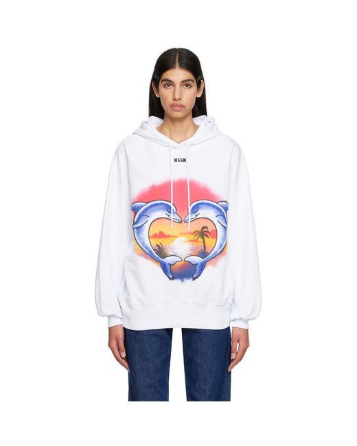 Pull à capuche blanc à image MSGM en coloris White