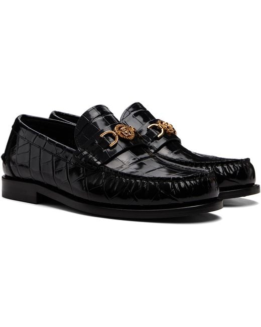 Versace Black Medusa '95 Croc-Effect Loafers for men