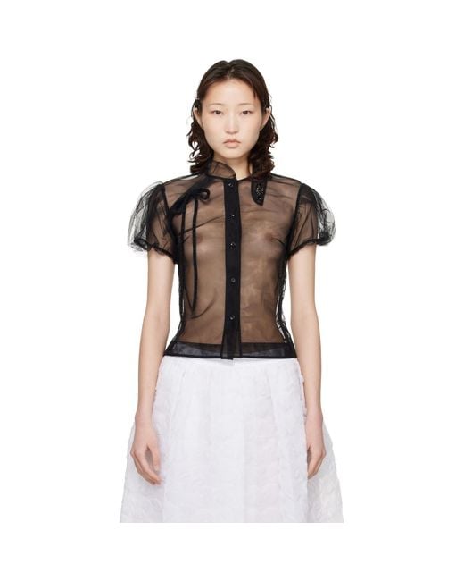 Simone Rocha Black Embellished Sheer Offset Fragment Collar Shirt
