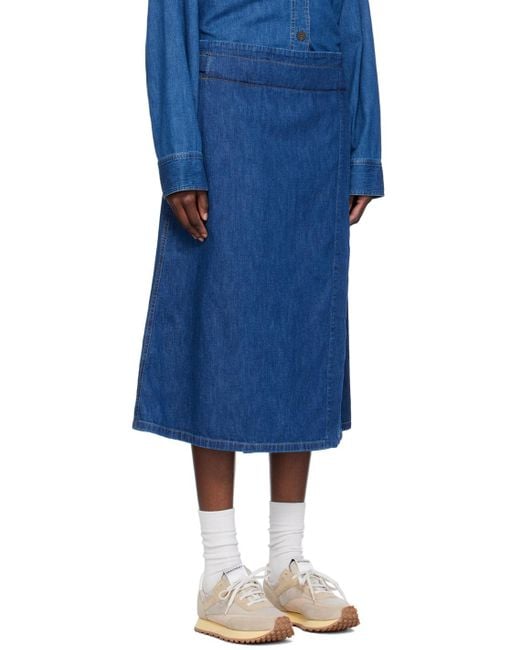 Studio Nicholson Blue Wrap Denim Midi Skirt