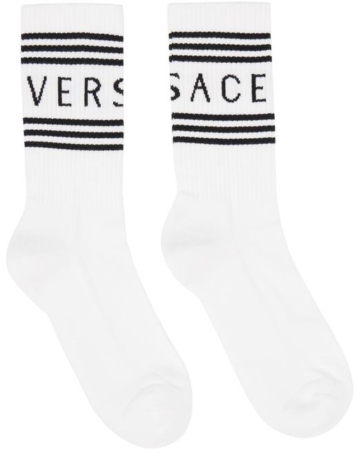 メンズ Versace ホワイト& '90s ヴィンテージ ロゴ ソックス White