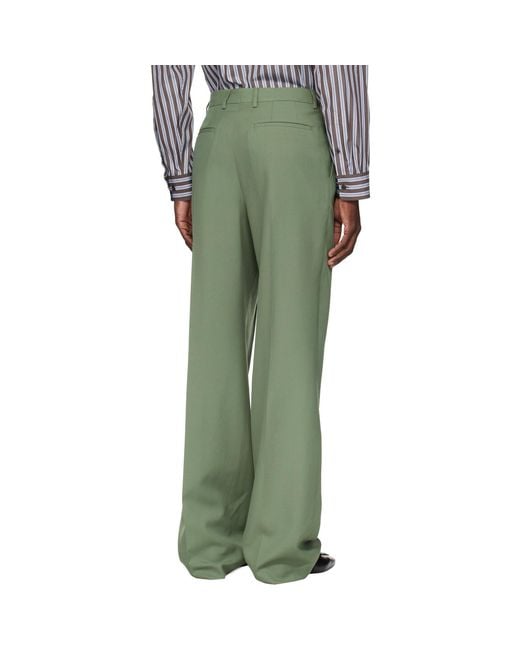 Dries Van Noten Green Straight-Leg Wool Trousers for men