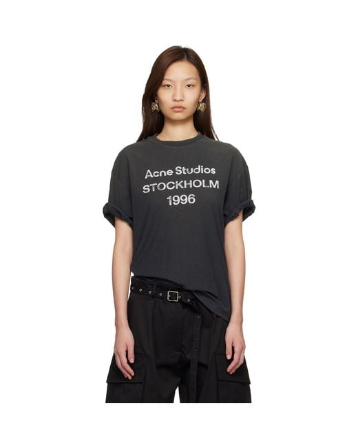 Acne Black Relaxed Fit Logo T-Shirt