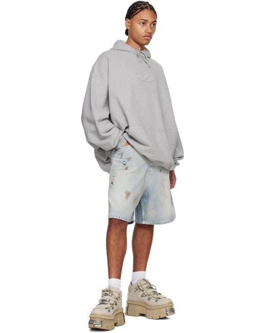 【VETEMENTS】グレー 3D オーバル ロゴ オーバーサイズ フーディ メンズ Vetements グレー 3D オーバル ロゴ オーバーサイズ