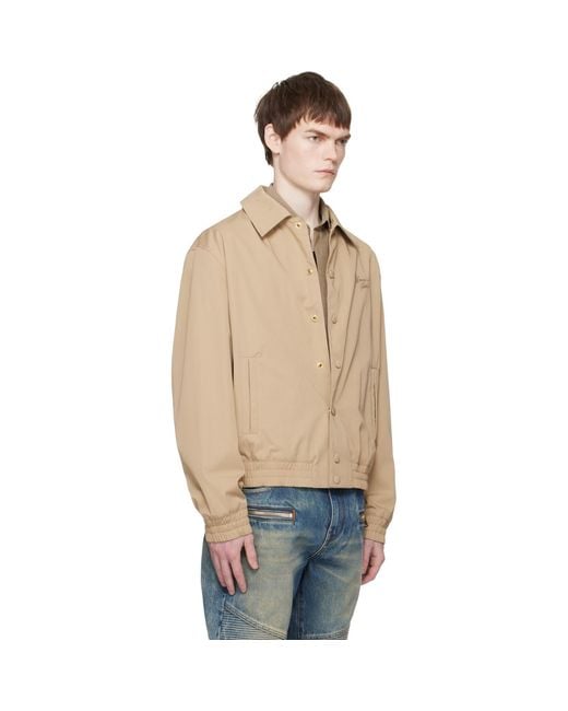 Balmain Blue Cotton Twill Bomber Jacket for men