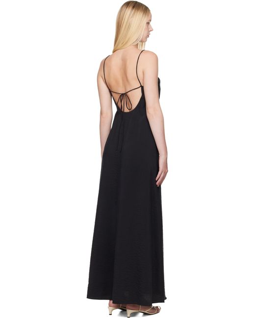 Rohe Black Hammered Silk V-Neck Strap Maxi Dress