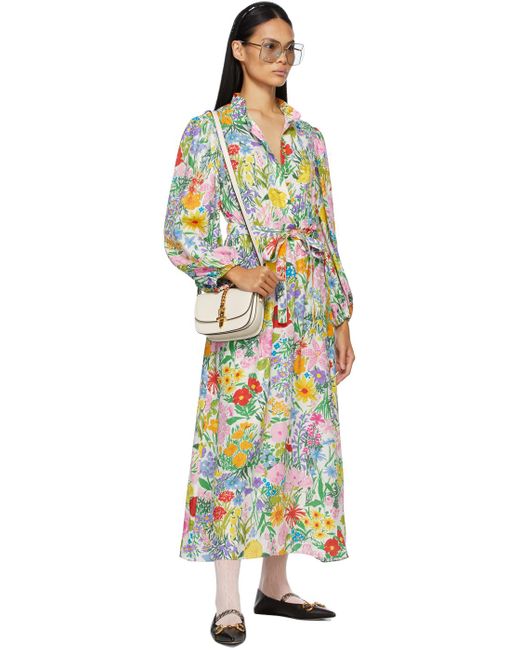 Robe En Soie Blanche Print Edition Ken Scott Soie Gucci En Coloris Blanc Lyst