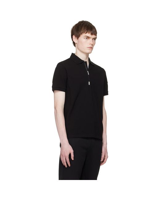Moncler Black Logo Cotton Piquet Half Zip Polo for men