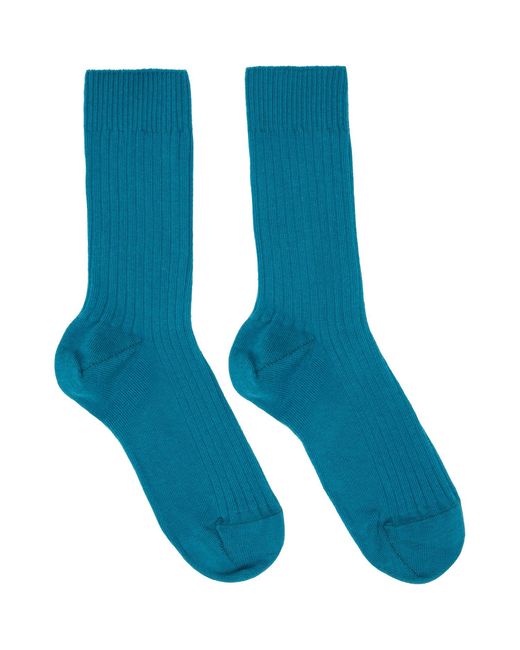 Baserange Blue Three-Pack Cotton Rib Overankle Socks