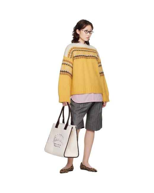Ganni Yellow Jacquard Sweater