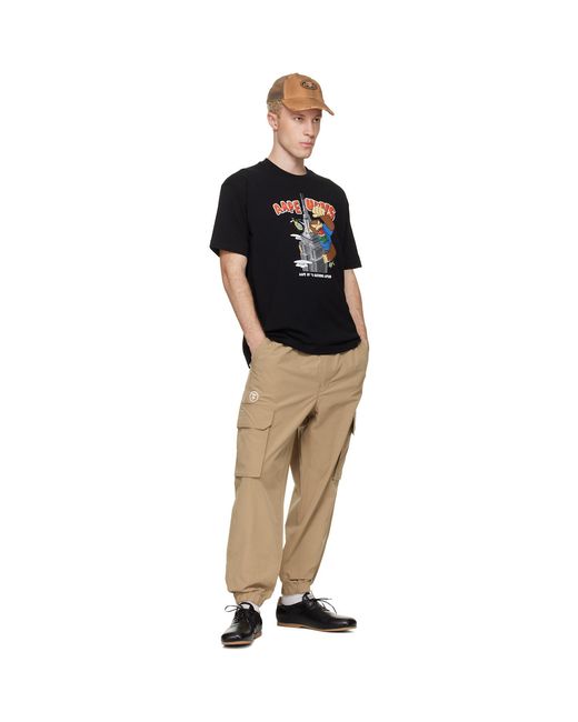 Aape By A Bathing Ape Black 'Aapenow' Moonface Logo Jogger Cargo Pants for men