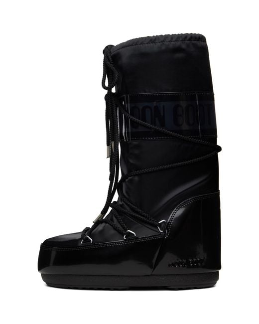 Moon Boot Black Icon Glance Satin Boots for men